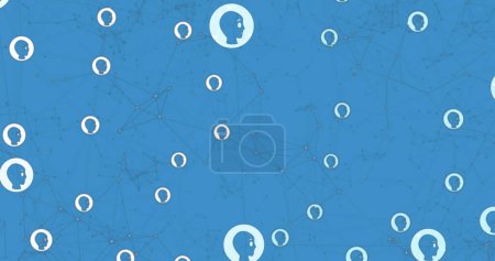 Photo for Image of network of connections and profile icons against blue background with copy space. Global networking and business technology concept - Royalty Free Image