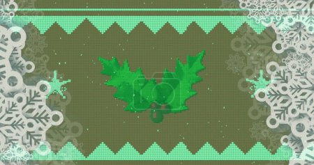 Photo for Image of christmas pattern and decorations on green background. Christmas, festivity, celebration and tradition concept digitally generated image. - Royalty Free Image