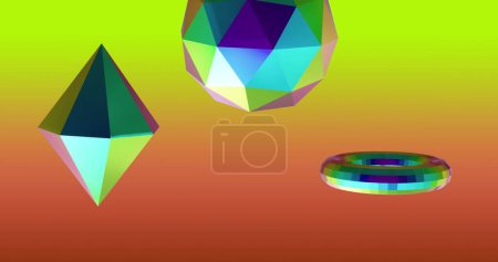 Téléchargez les photos : Image de formes 3d multicolores sur fond néon. Concept abstrait, couleur, forme et mouvement image générée numériquement. - en image libre de droit