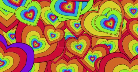 Photo for Image of rainbow hearts over rainbow background. Pride month, lgbtq, human rights and equality concept digitally generated image. - Royalty Free Image