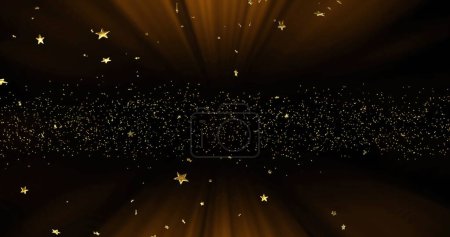 Téléchargez les photos : Image d'étoiles dorées sur des taches lumineuses tombant sur un fond noir. Tradition, fête, fête et concept de célébration image générée numériquement. - en image libre de droit
