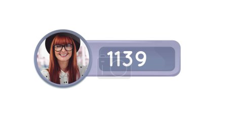 Téléchargez les photos : Image de comptage des nombres et d'une femme blanche avec chapeau et lunettes sur fond blanc 4k - en image libre de droit