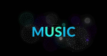 Photo for Image of music text over shapes and fireworks on black backrgound. New year, party and celebration concept digitally generated image. - Royalty Free Image