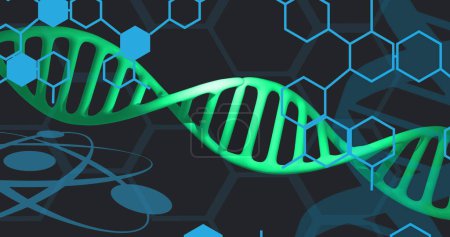 Image de traitement des données scientifiques et filature des brins d'ADN. Concept mondial de science, médecine et services de santé image générée numériquement.