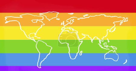 Foto de Imagen del mapa del mundo sobre fondo de arco iris. mes de orgullo y concepto de celebración imagen generada digitalmente. - Imagen libre de derechos
