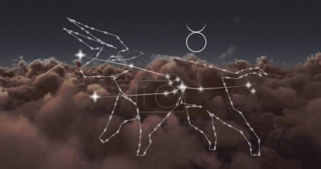 Photo for Image of taurus star sign over clouds in sky in background. Astrology, horoscope and zodiac concept digitally generated image. - Royalty Free Image