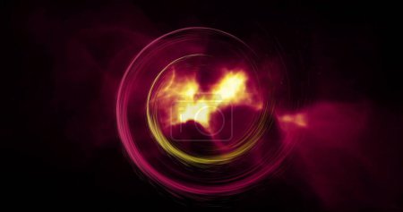Photo for Image of colourful light trails and spots forming circles on black background. Abstract background, light and movement concept digitally generated image. - Royalty Free Image