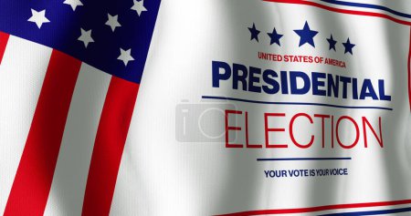 Image of usa presidential election, your vote is your voice text with american flag elements. America, democracy, elections, government, politics and communication, digitally generated image.