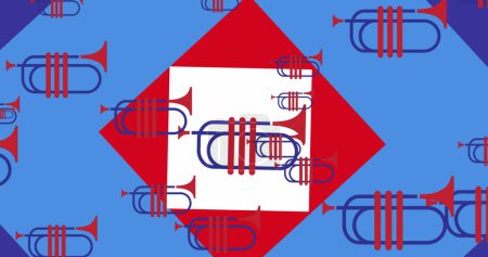 Photo for Image of trumpet in red and blue colours of flag of united states of america. American tradition and celebration concept digitally generated image. - Royalty Free Image