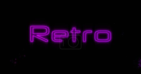 Photo for Image of purple letters of the Retro neon sign with two purple explosions on black background - Royalty Free Image