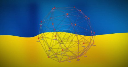Image of financial data and connections over flag of ukraine. ukraine crisis, economic crash and international politics concept digitally generated image.