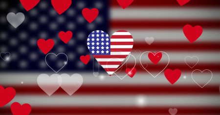 Image of hearts over flag of united states of america. American independence, tradition and celebration concept digitally generated image.