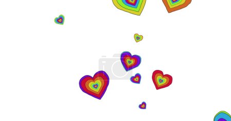 Foto de Imagen de corazones de arco iris sobre fondo blanco. Orgullo mes, lgbtq, derechos humanos e igualdad concepto de imagen generada digitalmente. - Imagen libre de derechos
