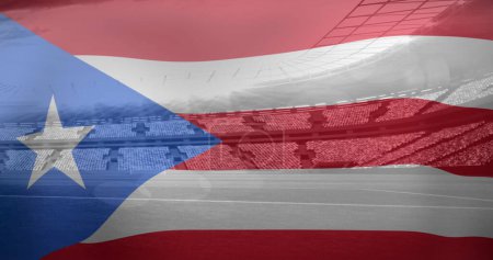 Foto de Imagen de bandera de cuba sobre estadio deportivo. Deporte global e interfaz digital concepto de imagen generada digitalmente. - Imagen libre de derechos