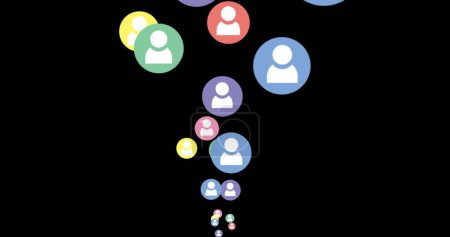 Téléchargez les photos : Image numérique de cercles colorés avec des icônes de profil se déplaçant vers le haut pour les médias sociaux - en image libre de droit
