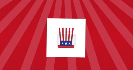 Image of hat in red, white and blue of united states of america over red stripes. American tradition and celebration concept digitally generated image.