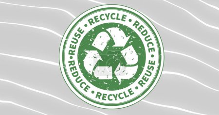 Image of reuse, reduce, recycle and recycling sign in circle on grey background. Recycling and eco awareness concept digitally generated image.