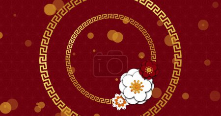 Téléchargez les photos : Image de motif chinois et décoration sur fond rouge. Nouvel an chinois, fête, célébration et concept de tradition image générée numériquement. - en image libre de droit