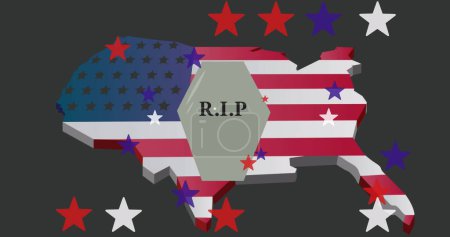 Téléchargez les photos : Image du cercueil et des étoiles sur la carte avec drapeau des États-Unis d'Amérique. Indépendance américaine, tradition et concept de célébration image générée numériquement. - en image libre de droit