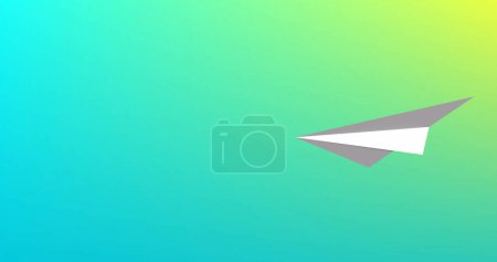 Photo for Image of paper plane moving on colourful background. Education, school items and school concept, digitally generated image. - Royalty Free Image