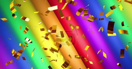 Photo for Image of confetti over rainbow stripes and colours moving on seamless loop. Pride month, lgbtq, human rights and equality concept digitally generated image. - Royalty Free Image