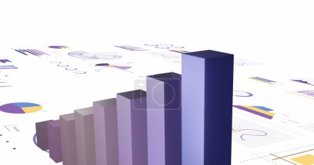 Image of statistics and financial data processing over white background. Global business, finance, computing, data processing, digital interface and connections concept digitally generated image.