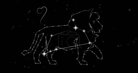 Bild von Leo Sternzeichen auf schwarzem Hintergrund. Astrologie, Horoskop und Tierkreiszeichen-Konzept digital generiertes Bild.