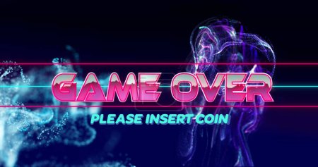 Photo for Image of game over text banner over blue light digital waves against purple background. image game interface technology concept - Royalty Free Image