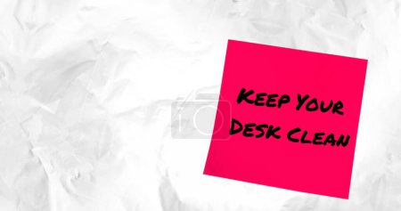 Image of keep your desk clean text over shapes. Global business and digital interface concept digitally generated image.