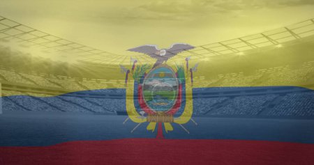 Bild der kolumbianischen Flagge über dem Sportstadion. Globaler Sport und digitales Schnittstellenkonzept digital generiertes Image.