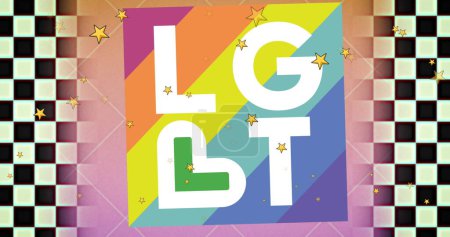 Foto de Imagen de lbgt sobre arco iris cuadrado y fondo comprobado. Lgbt, orgullo gay y concepto de derechos imagen generada digitalmente. - Imagen libre de derechos