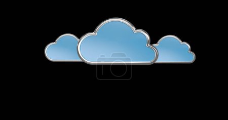 Foto de Imagen digital de iconos de nube azul flotando en la pantalla sobre un fondo negro 4k - Imagen libre de derechos