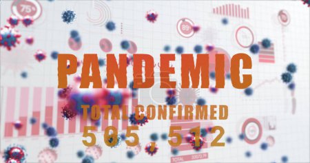 Photo for Image of the text Pandemic and rising number with Covid 19 cells, graphs and statistics. Global coronavirus pandemic concept digitally generated image. - Royalty Free Image