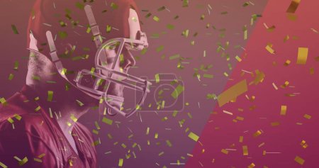 Photo for Image of confetti over american football player. global sports and celebration concept digitally generated image. - Royalty Free Image
