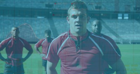 Téléchargez les photos : Image de statistiques sur les joueurs de rugby. sport mondial, technologie, interface numérique et concept de connexions image générée numériquement. - en image libre de droit