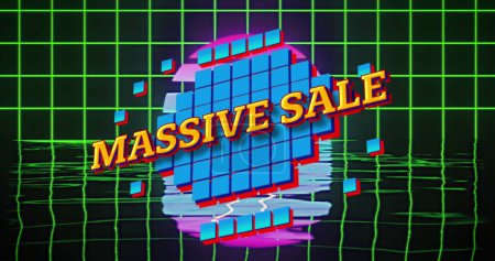 Image of massive sale text over squares and retro grid background. vintage shopping, sales and retail concept digitally generated image.