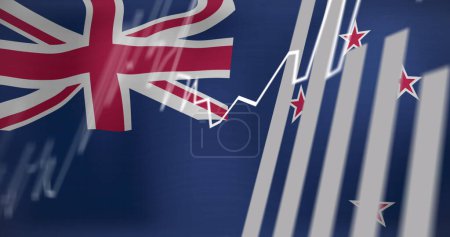 Foto de Imagen del procesamiento de datos sobre la bandera de Nueva Zelanda. banderas del mundo y concepto de interfaz digital imagen generada digitalmente. - Imagen libre de derechos