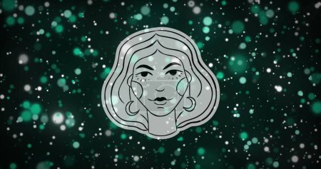 Photo for Image of maiden face with virgo zodiac sign against floating illuminated lens flares. Illustration, digitally generated, abstract, astrology sign, fortune telling and outer space concept. - Royalty Free Image