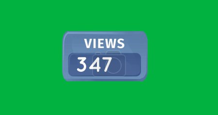 Foto de Digital image of a blue box containing numbers of views on a green background. The numbers are increasing 4k - Imagen libre de derechos