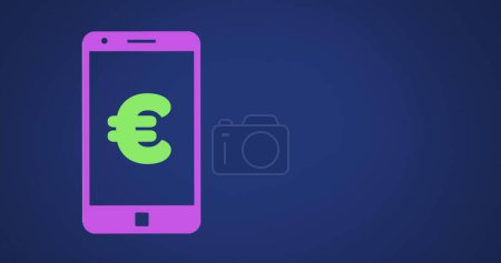 Foto de Un teléfono inteligente muestra un símbolo de moneda Euro en su pantalla. La imagen representa las finanzas digitales o los conceptos de banca móvil sobre un fondo azul. - Imagen libre de derechos