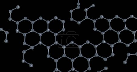 Téléchargez les photos : Image de micro 3d de réseau de molécules sur fond noir. Science globale, connexions, informatique, interface numérique et concept de traitement des données image générée numériquement. - en image libre de droit
