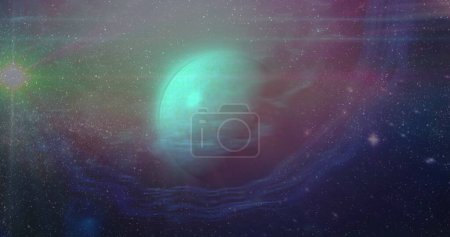 Photo for Image of green planet in navy violet space. Planets, cosmos and universe concept digitally generated image. - Royalty Free Image