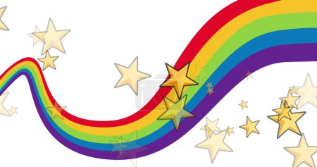 Photo for Image of stars over rainbow on white background. Pride month, lgbt, equality and human rights concept digitally generated image. - Royalty Free Image