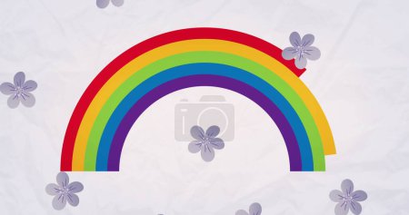 Foto de Imagen de flores sobre arco iris sobre fondo blanco. Mes del orgullo, lgbt, igualdad y concepto de derechos humanos imagen generada digitalmente. - Imagen libre de derechos