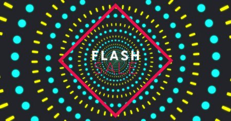 Image of flash sale text over shapes on black background. global social media, light and pattern concept digitally generated image.