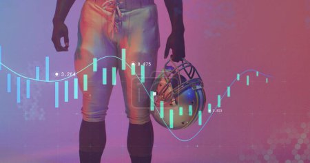 Photo for Image of data processing with markers over american football player. Sports, competition, data processing and communication concept digitally generated image. - Royalty Free Image