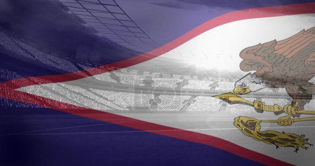 Image of flag of samoa over sports stadium. Global sport and digital interface concept digitally generated image.