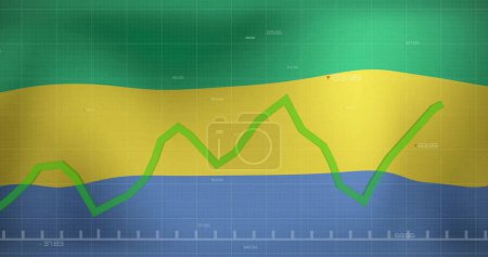 Téléchargez les photos : Image du graphique vert traitant les données sur le drapeau du Gabon. Économie nationale, voyages, données, finances, interface numérique, affaires et communication, image générée numériquement. - en image libre de droit