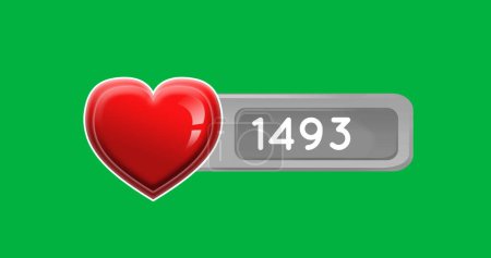 Photo for Digital image of increasing numbers and red heart icon inside a grey box on a green background - Royalty Free Image