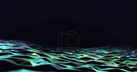 Photo for A digital landscape of low-poly shapes stretches across the screen. The abstract design suggests modern technology or data visualization concepts. - Royalty Free Image